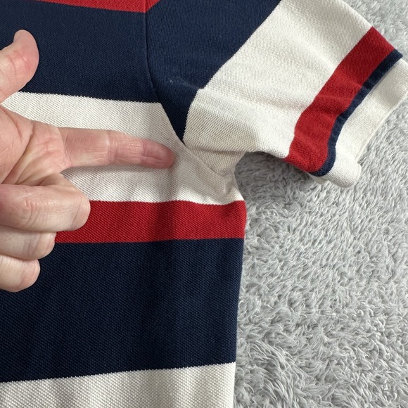 Vintage Ralph Lauren Polo Shirt Mens XL Chunky Stripe Blue USA Cotton Preppy 90s - Picture 7 of 11
